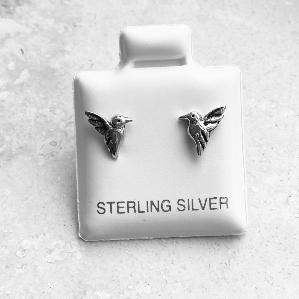 Sterling Silver Tiny Stud Hummingbird Earrings - image 8